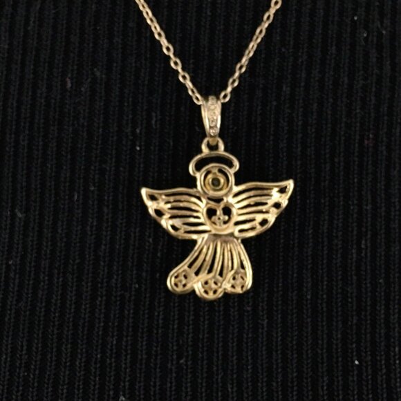 PRIME ART topaz & diamond angel necklace - vermeil sterling silver 18" chain - Picture 5 of 8